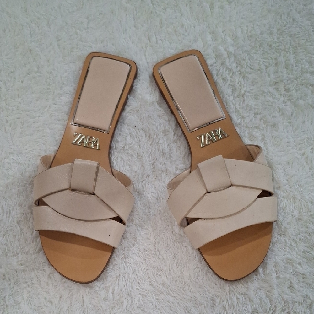 Zara Cream Braided Slide Sandals